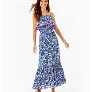 Lilly Pulitzer Blue White Pink Adia Maxi Dress